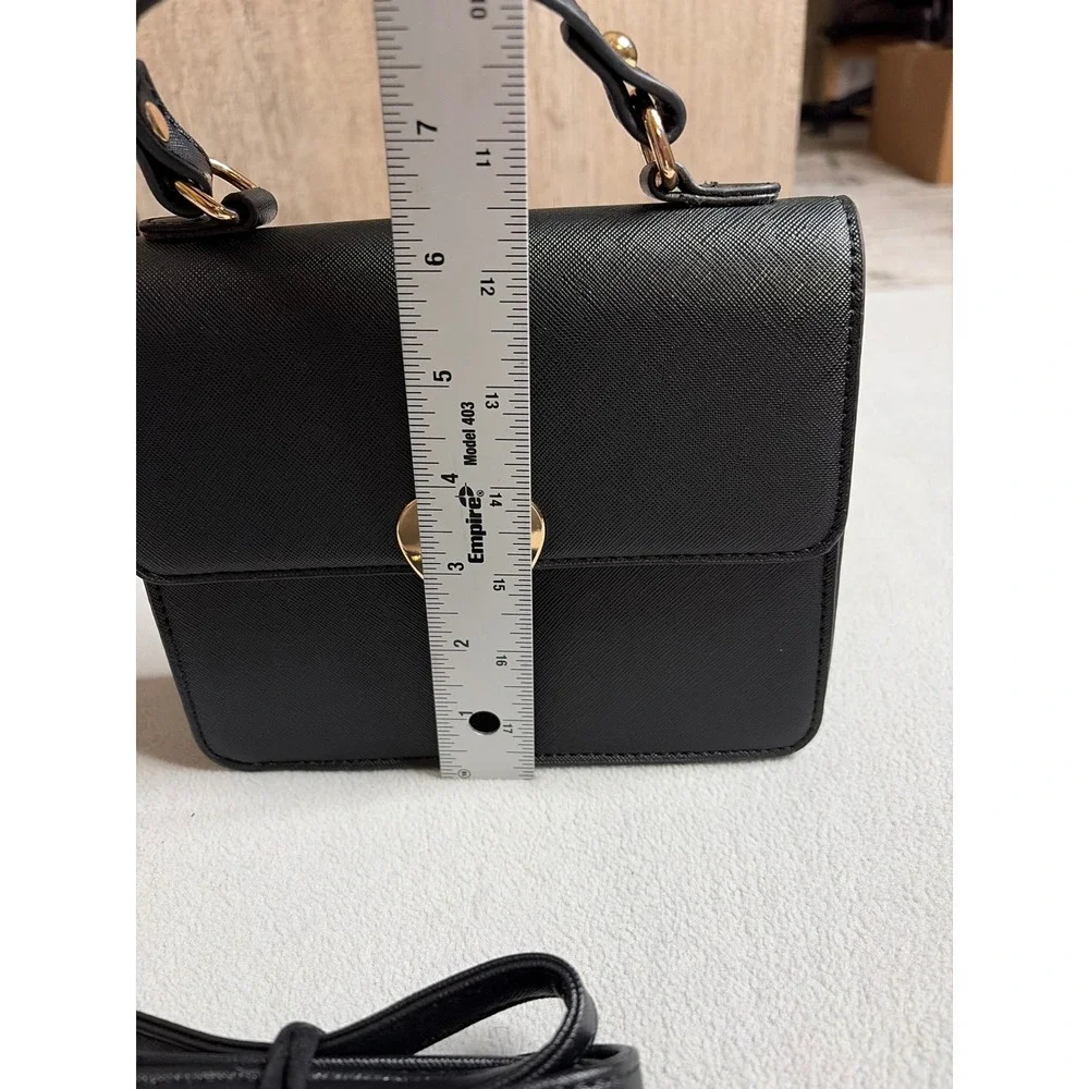 Black Heart Closure Crossbody Top Handle Handbag Women Small Textured Gold Tone